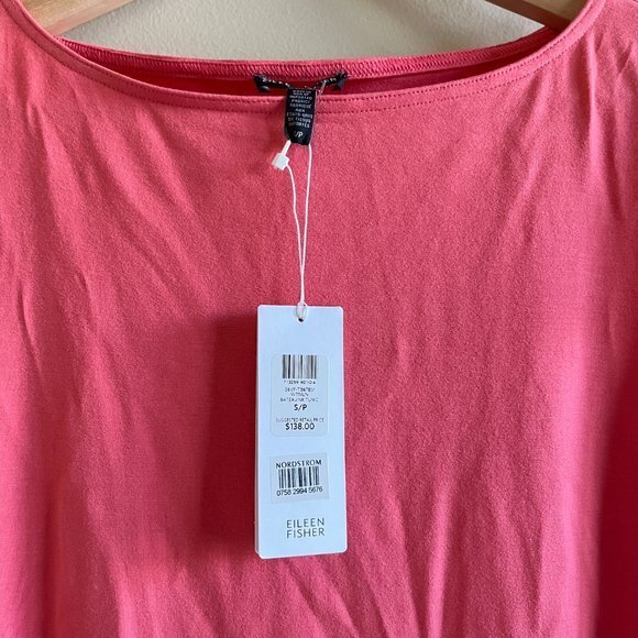 NEW Eileen Fisher Viscose Jersey PINK GRAPEFRUIT Tunic Top Short Sleeve Size S - Picture 2 of 5